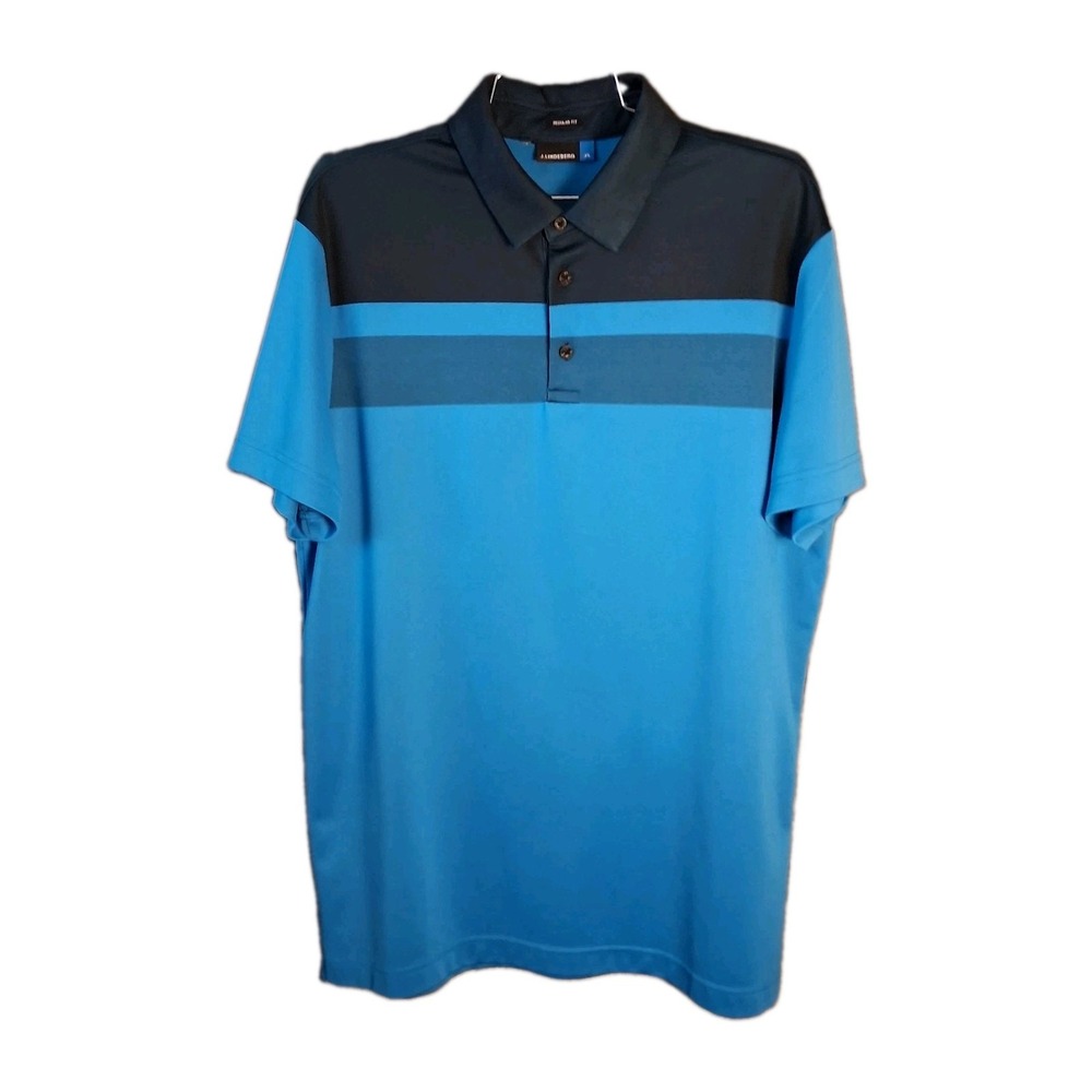 J.LINDEBERG Regular Fit Blue Performance Golf Polo Shirt - Mens Large measured